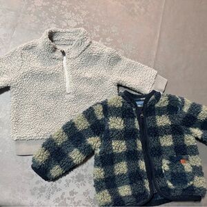 GAP Kids Cream Sherpa Pullover & Navy Green Check Sherpa Jacket